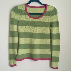Green striped 100% cashmere sweater
